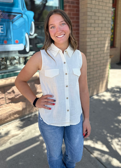 Collared Button Down Tank