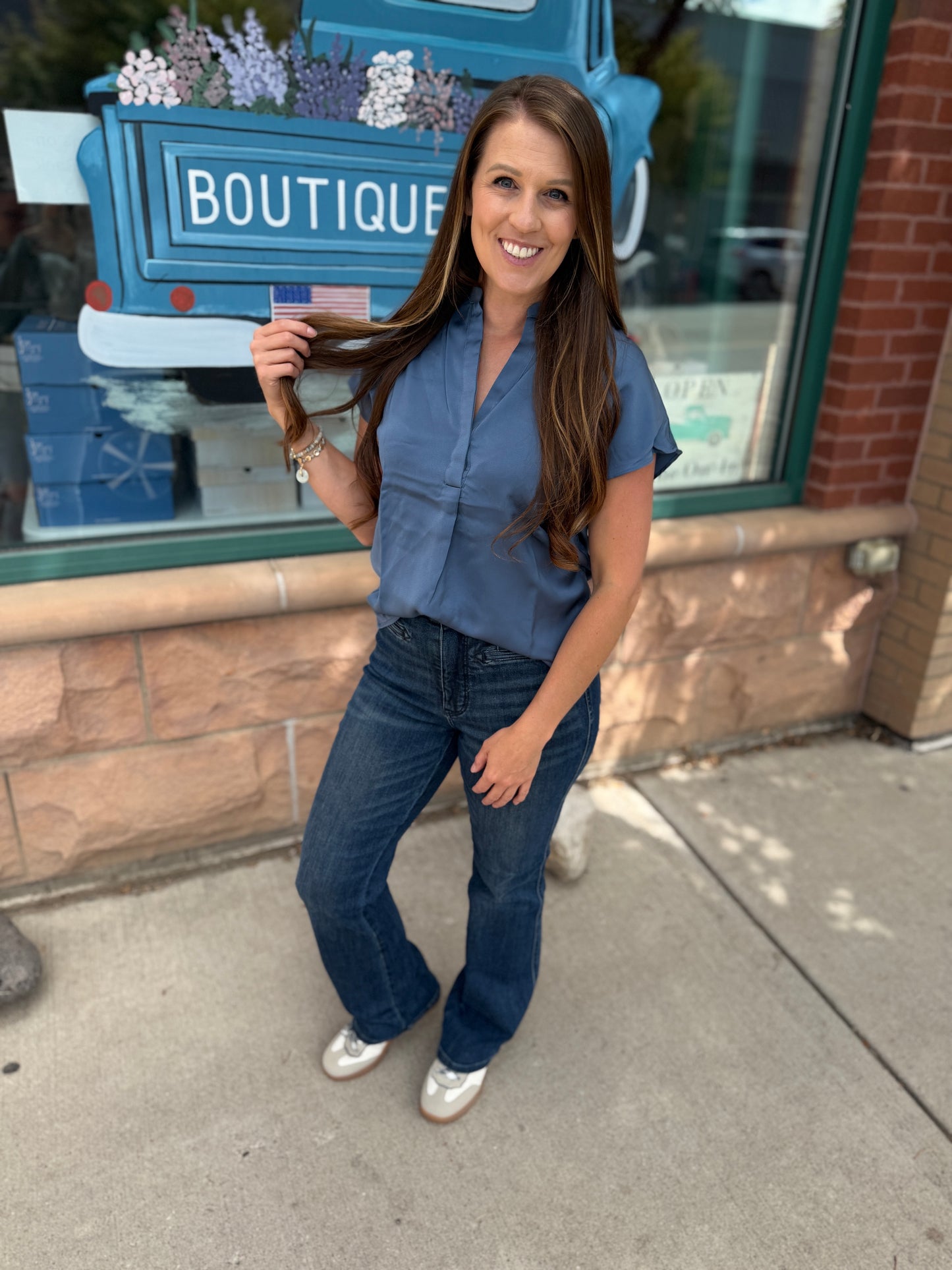 Blue Satin Dolman Blouse