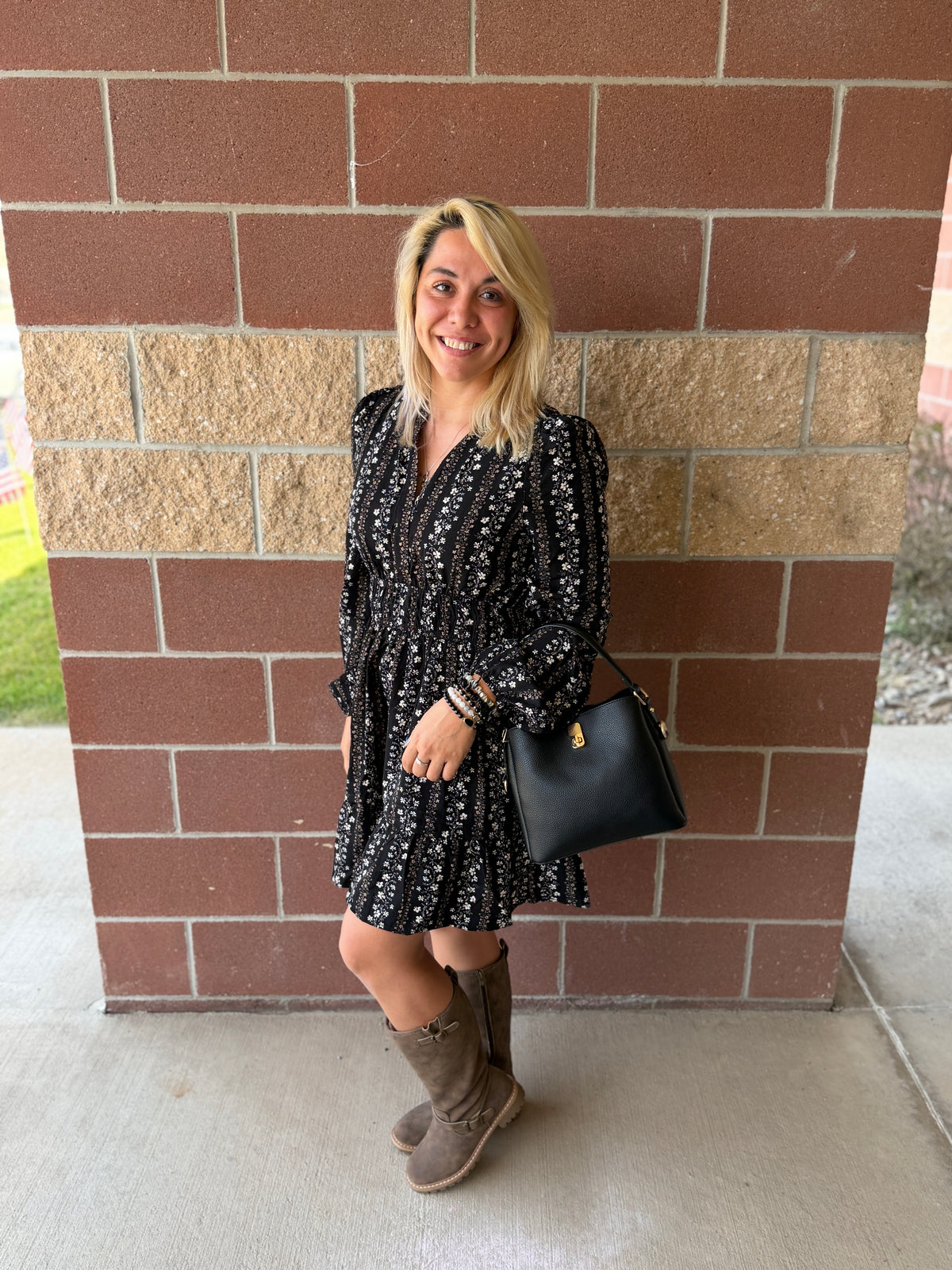 Black Floral Tier Mini Dress