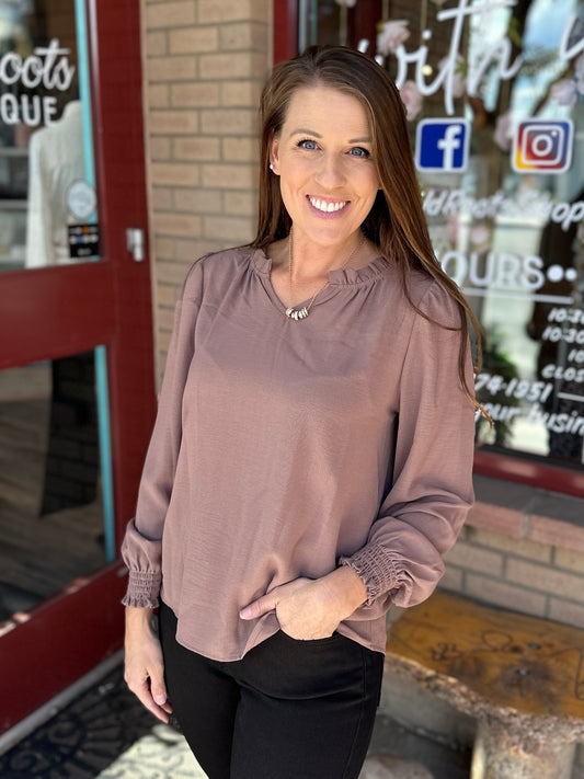 Mocha Long Sleeve Blouse