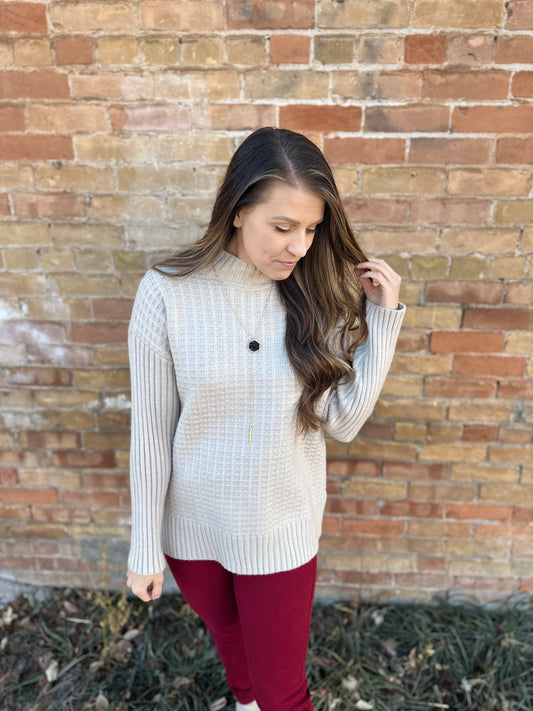 Mock Neck Textured Sweater