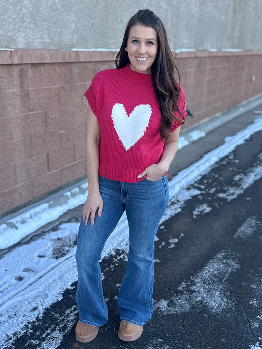 Heart Short Sleeve Sweater