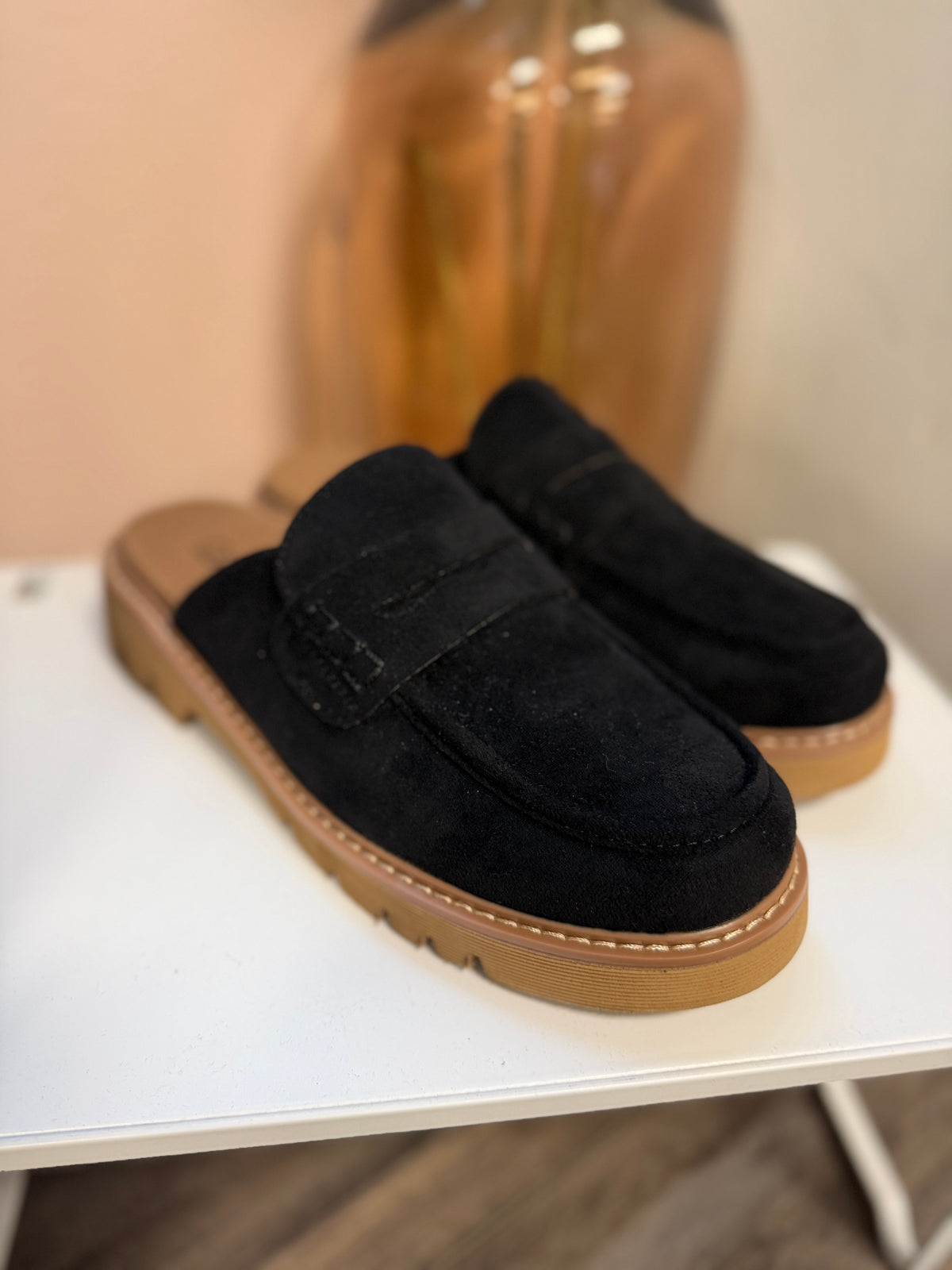 Black Faux Suede Loafters