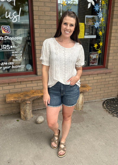 Cream Jacquard Print Top