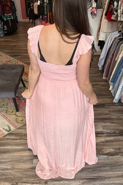 Peach Smocked Sleeveless Maxi