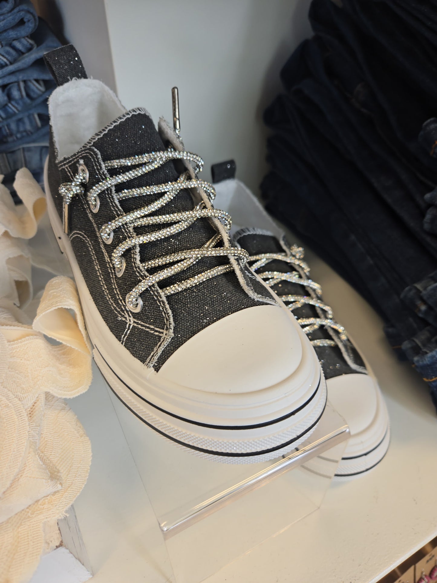 Black Sparkle Platform Sneakers