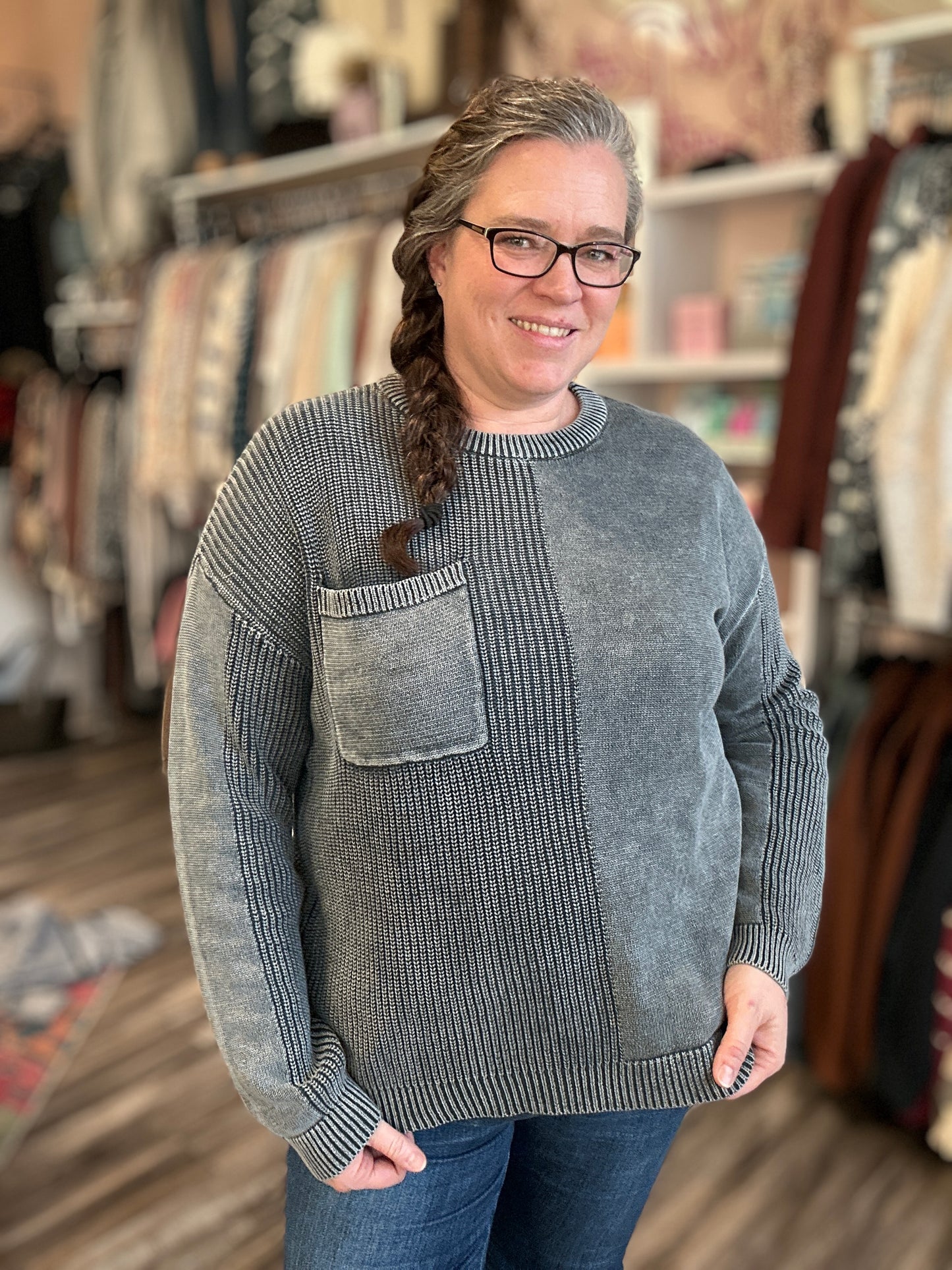 Textured Crew Neck Sweater