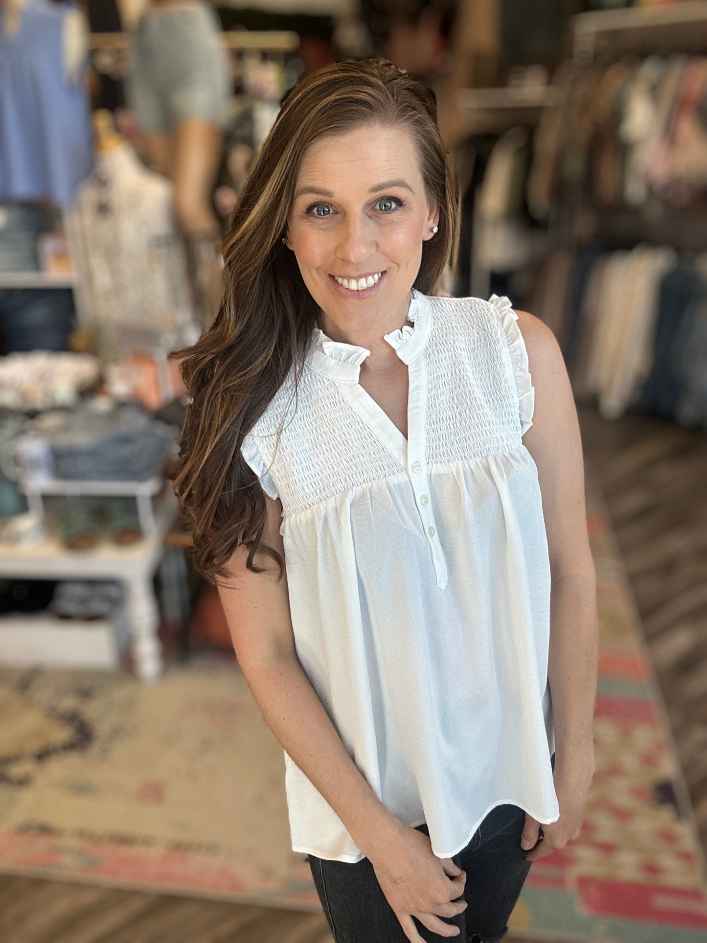 Smocked Ruffle Tank