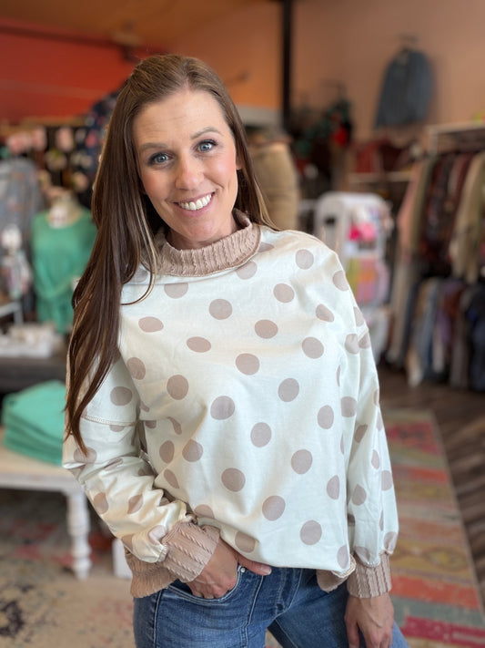 Polka Dot Exposed Seam French Terry Top