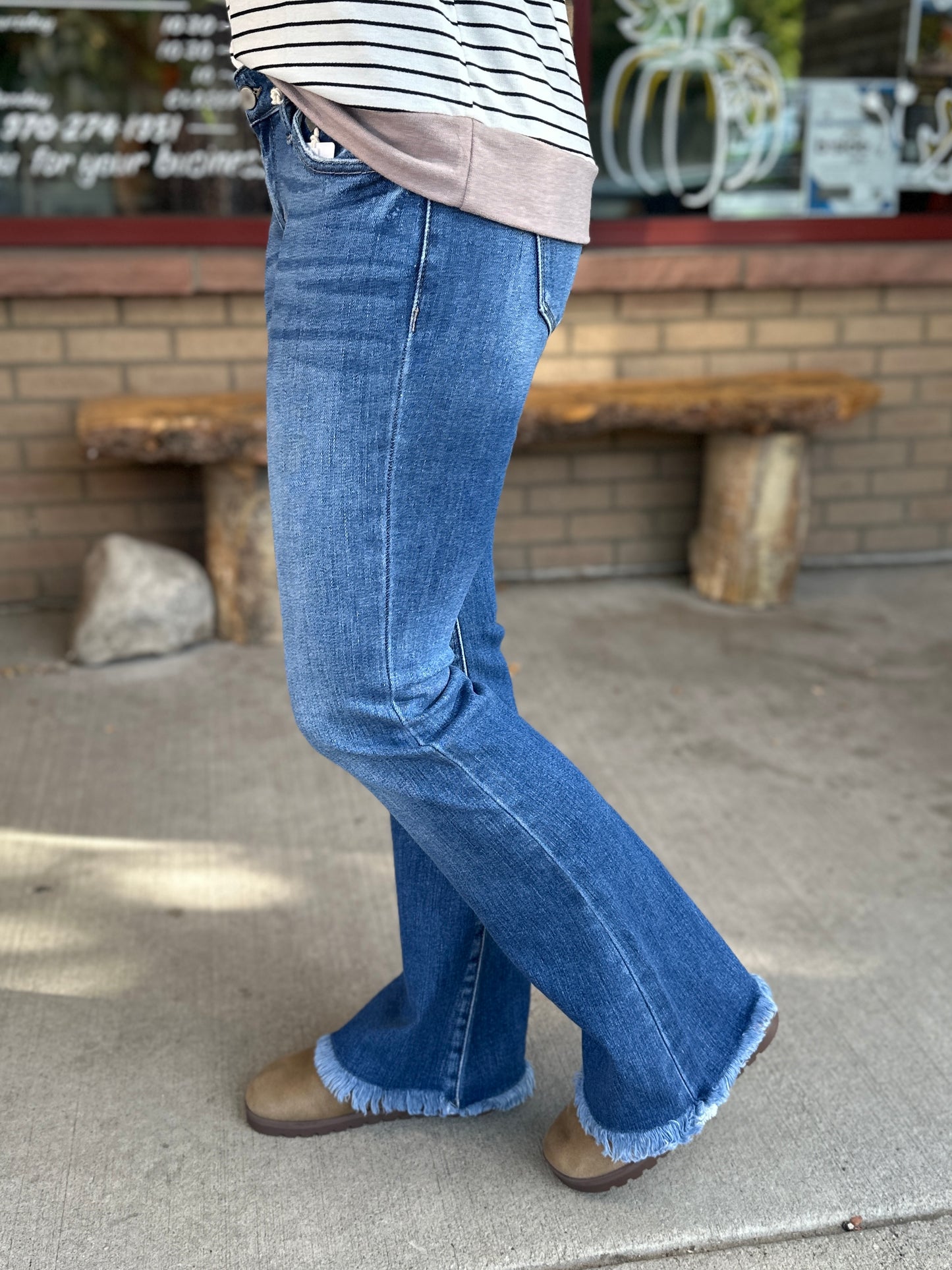 Low Rise Frayed "Reggie" Baby Bootcut Jeans