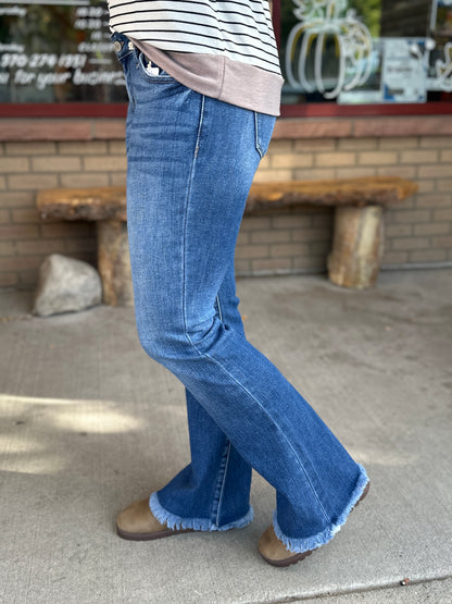 Low Rise Frayed "Reggie" Baby Bootcut Jeans