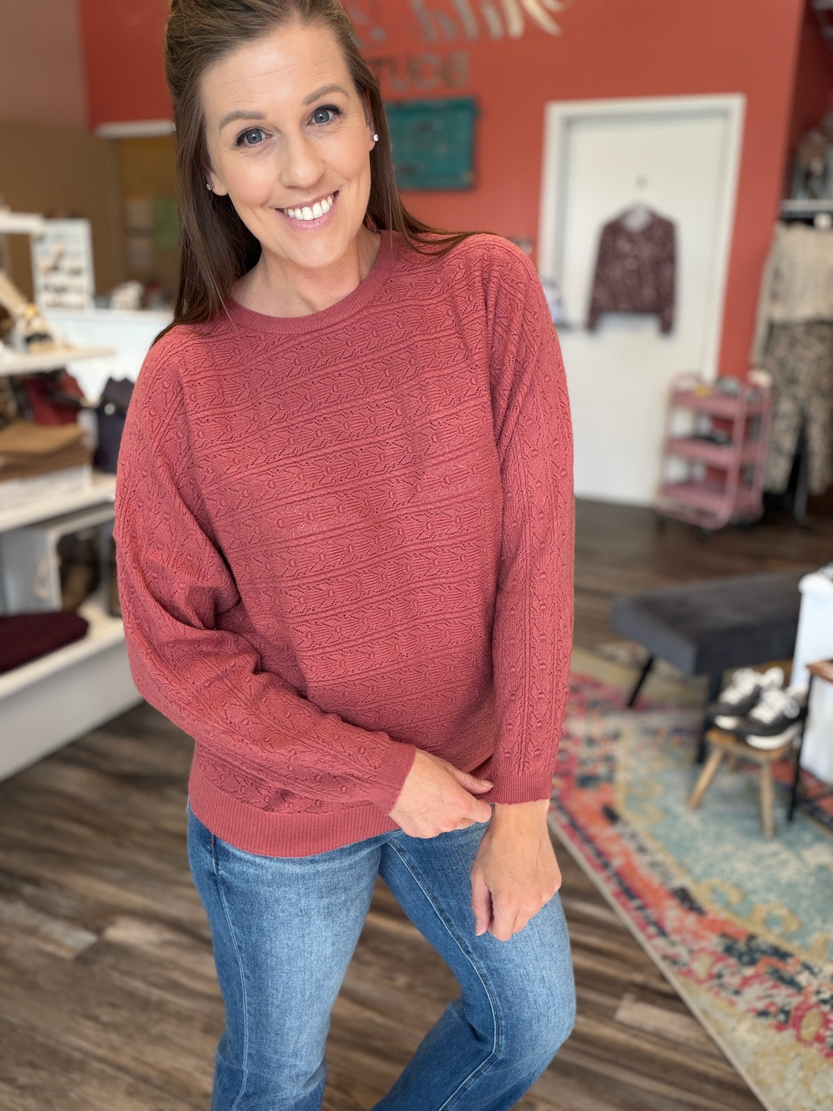 Rose Dolman Pointelle Sweater