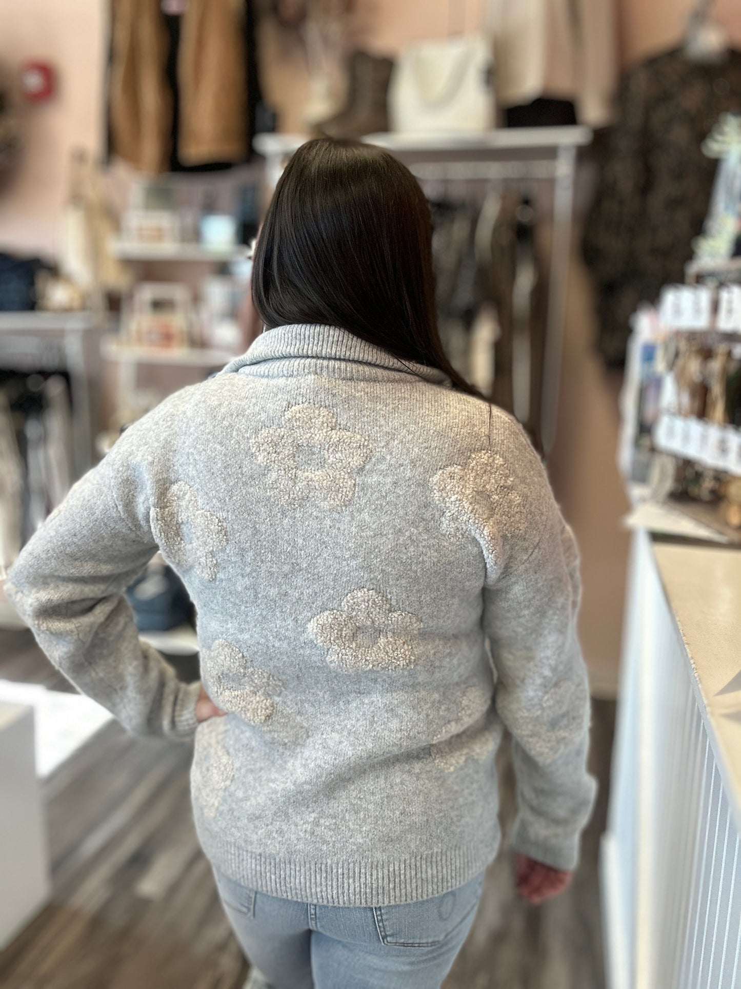 Floral Half Zip Sweater