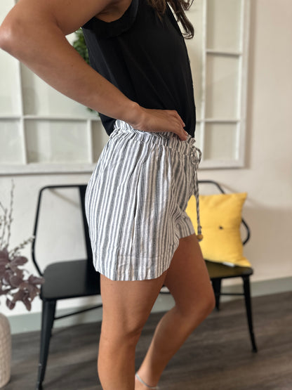 Linen Striped Drawstring Shorts