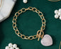Gold Chain Bracelet with Rose Quartz Heart