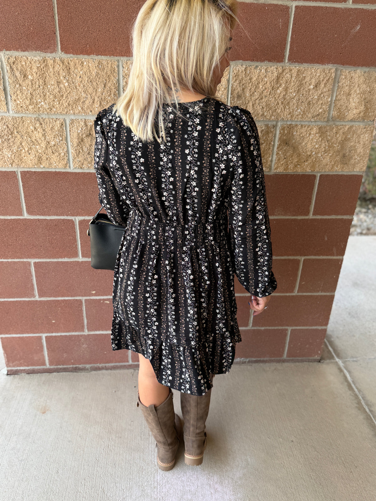 Black Floral Tier Mini Dress