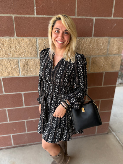 Black Floral Tier Mini Dress