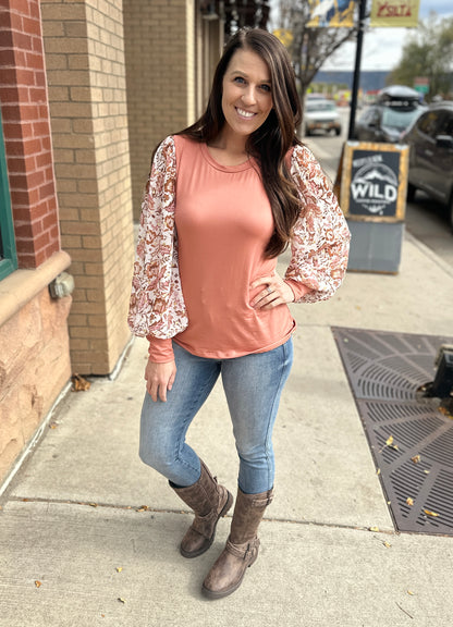 Sheer Floral Copper Long Sleeve