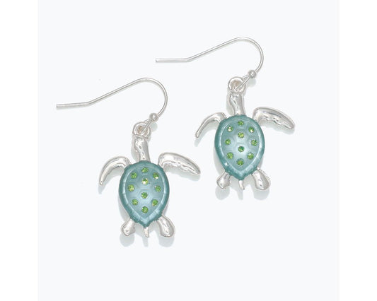 Silver Mint Turtle Earrings