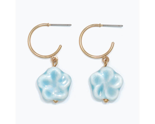 Blue Ceramic Flower Hoop Earrings