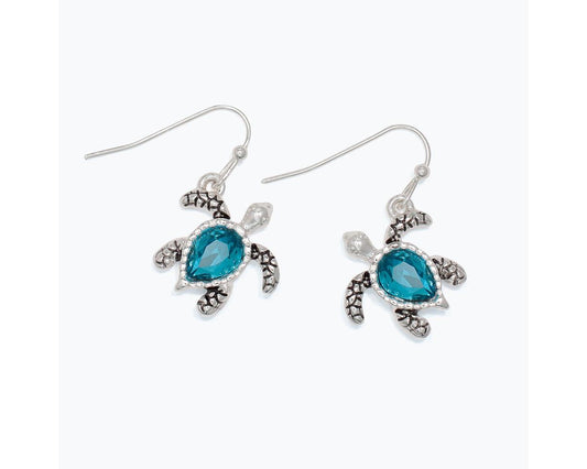 Turtle Earrings with Blue Crystals
