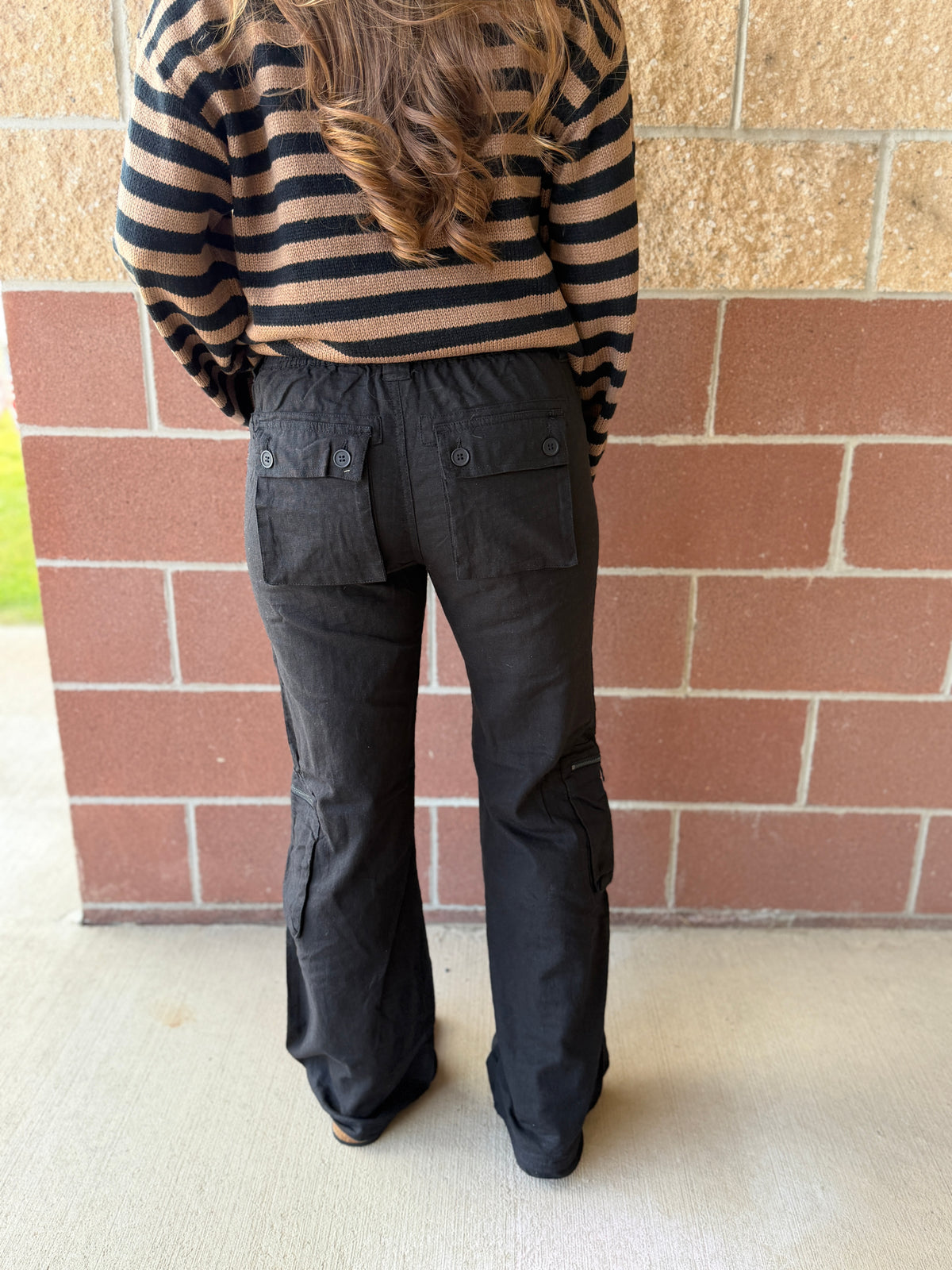 Black Linen Cargo Pants