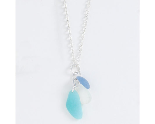 Silver Glass Bead Cluster Necklace