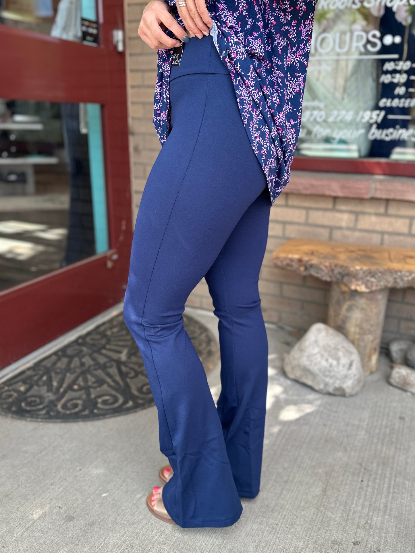 Navy High Waisted Flare Dress Pants