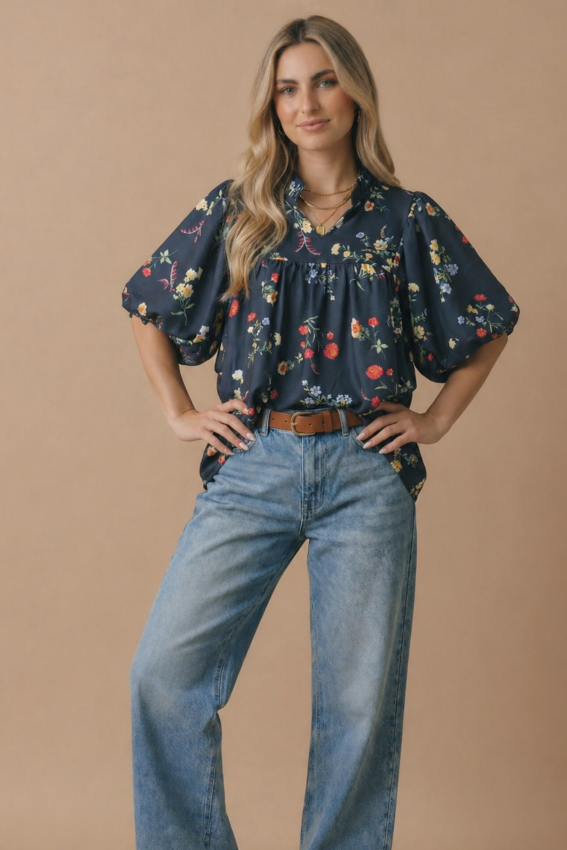 Floral Empire Waist Woven Top