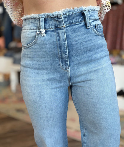 Gina Frayed Waist Straight Leg Jeans
