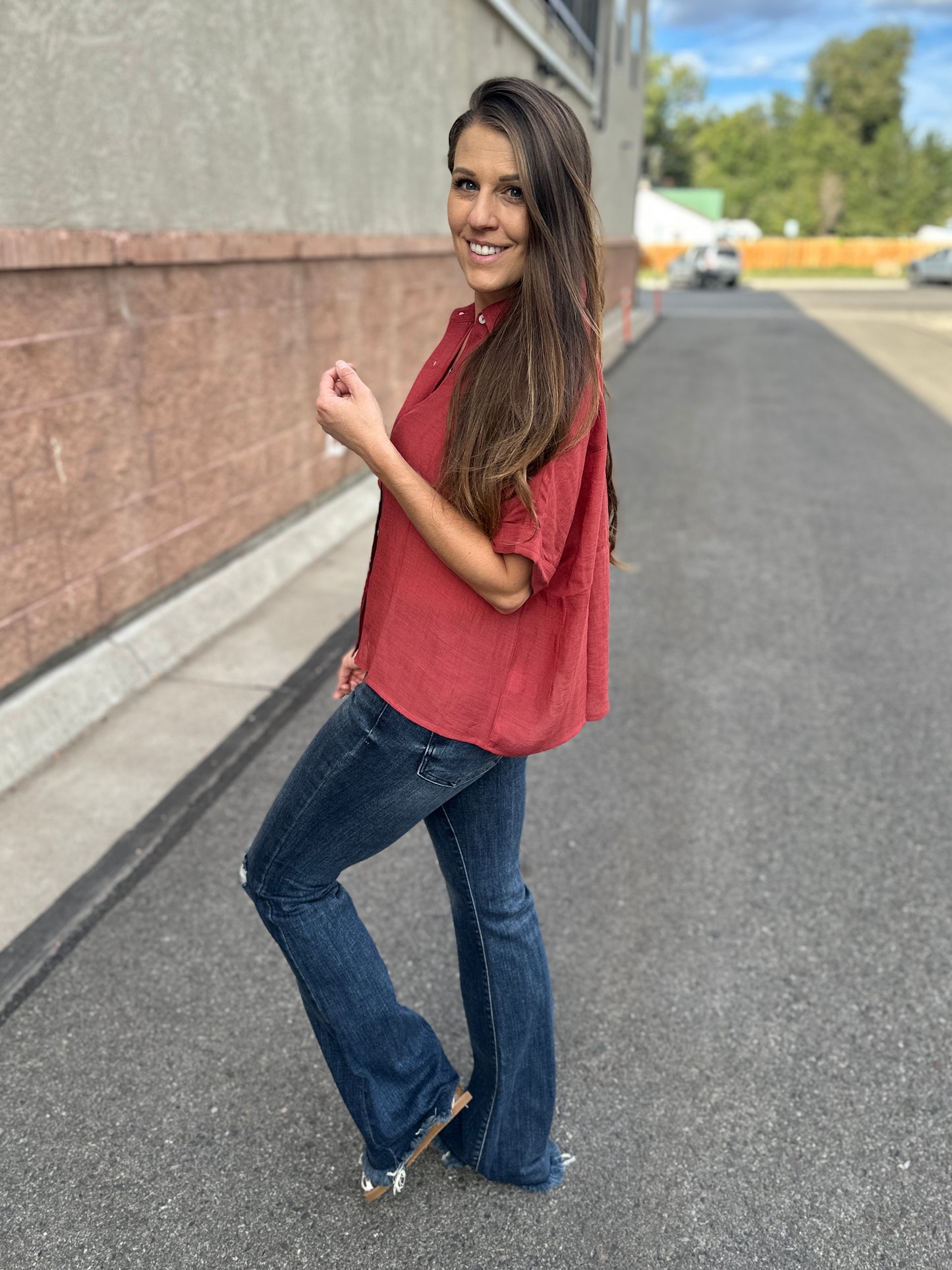 Short Sleeve Collar Button Up