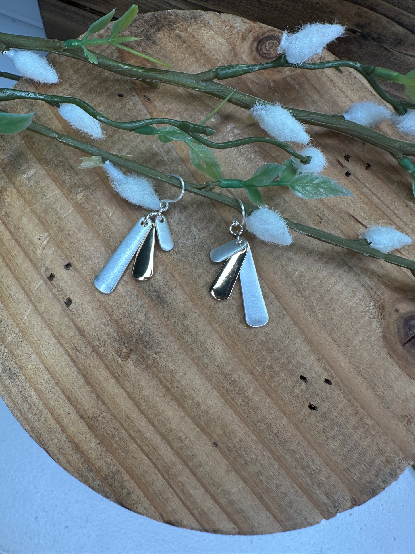Matte Silver and Gold Dangle Earrings
