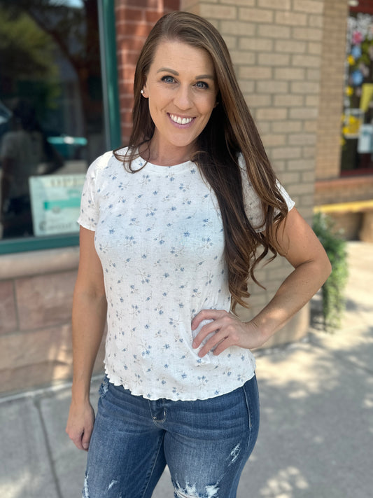 Pointelle Floral Short Sleeve