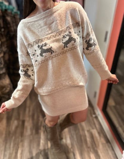 Frosty Reindeer Sweater & Mini Skirt Set