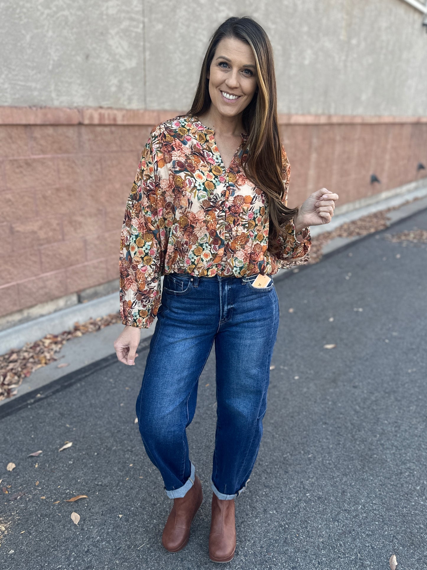 Floral Cropped Button Long Sleeve