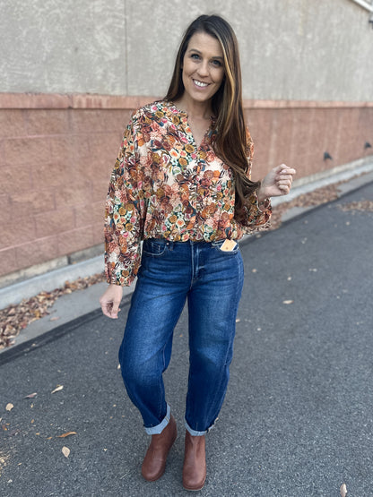 Floral Cropped Button Long Sleeve