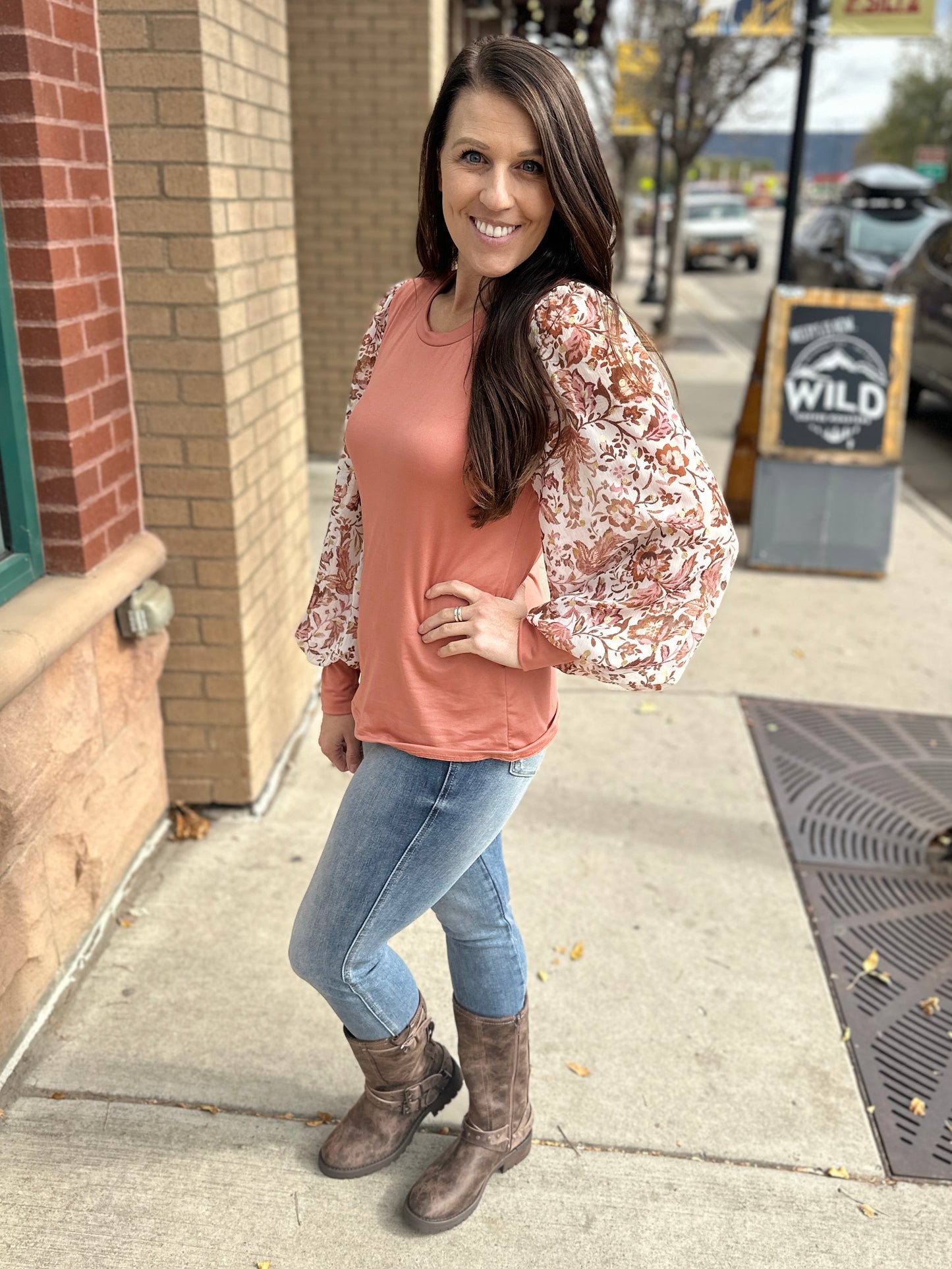 Sheer Floral Copper Long Sleeve