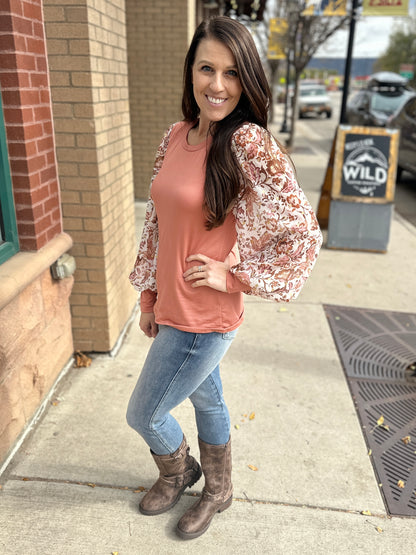 Sheer Floral Copper Long Sleeve