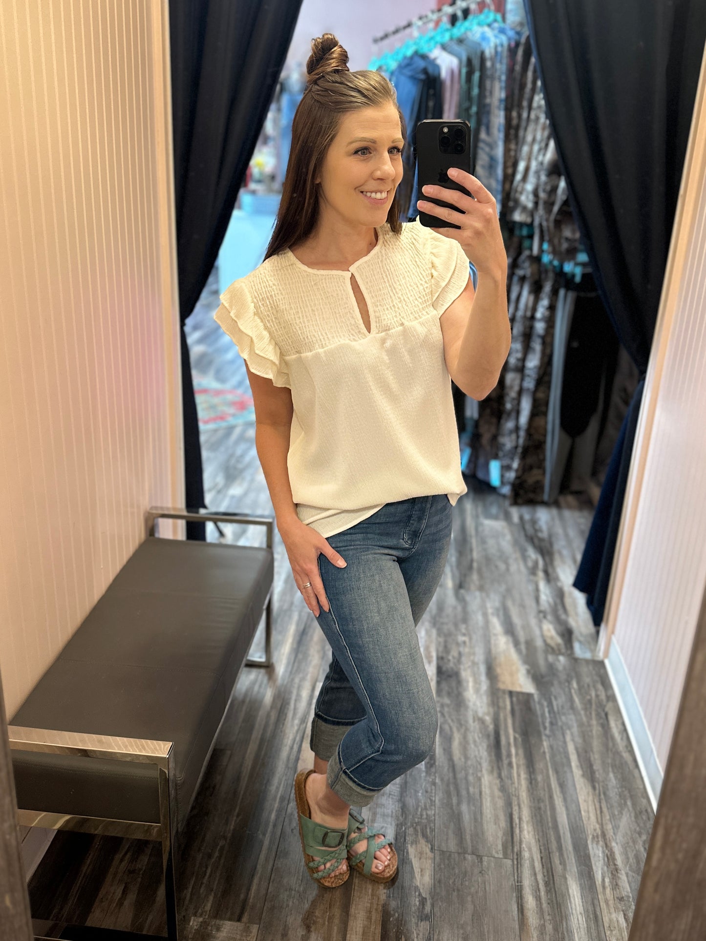 Cream Smocked Blouse
