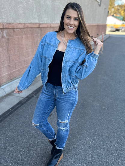 Pleated Denim Jacket