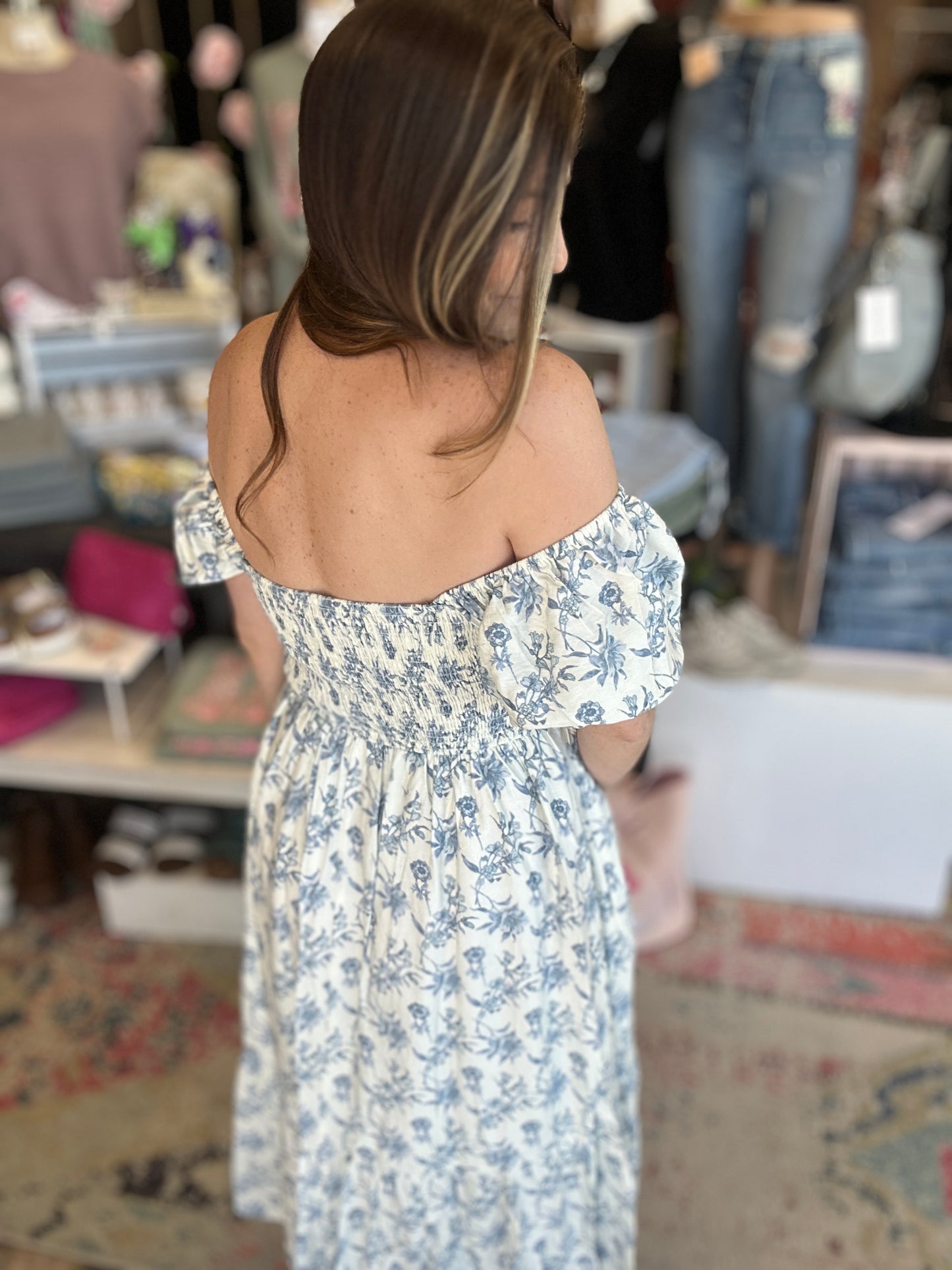 Blue Floral Midi Dress