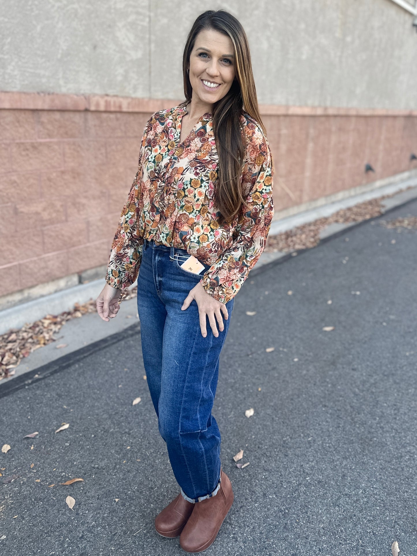 Floral Cropped Button Long Sleeve