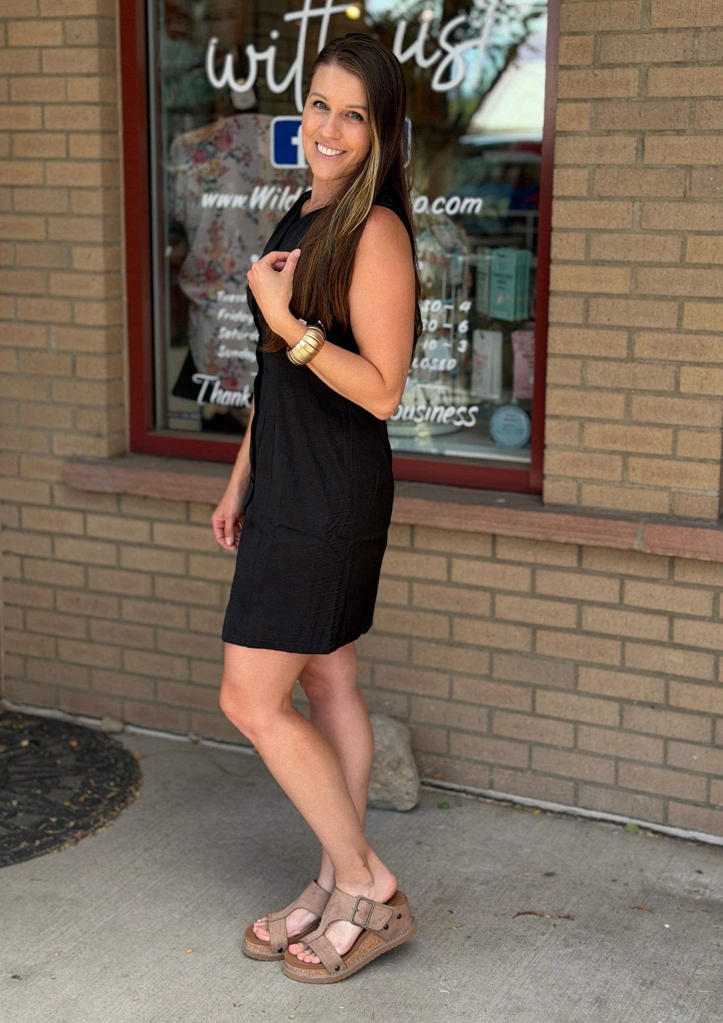 Black Button Mini Dress