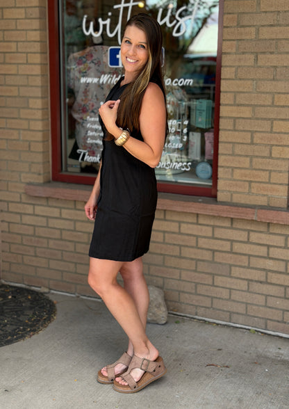 Black Button Mini Dress