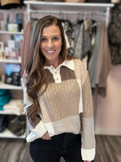 Button Colorblock Sweater