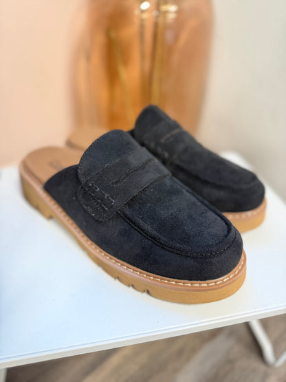 Black Faux Suede Loafters