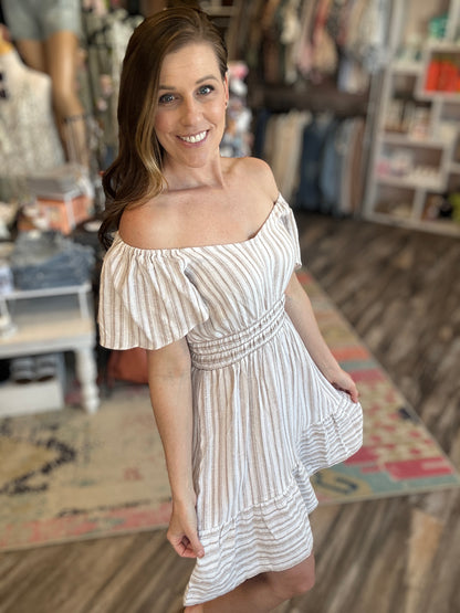 Flutter Sleeve Stripe Linen Dress