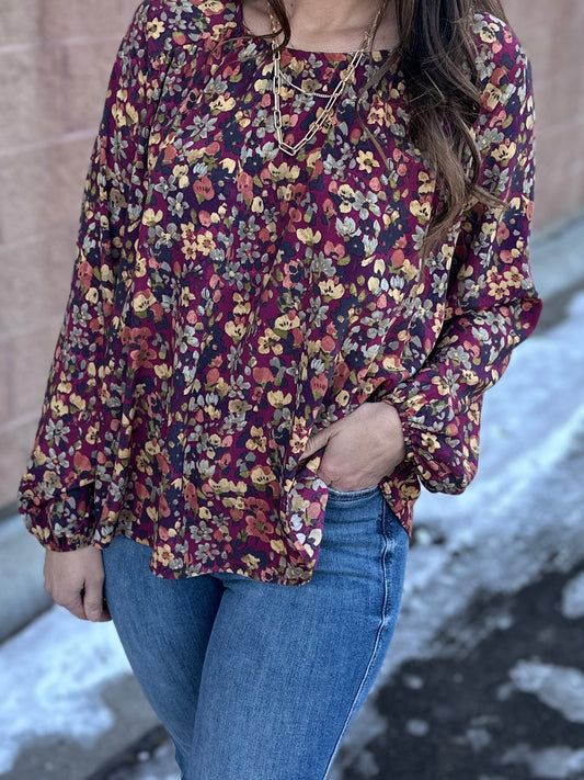 Berry & Floral Long Sleeve Blouse