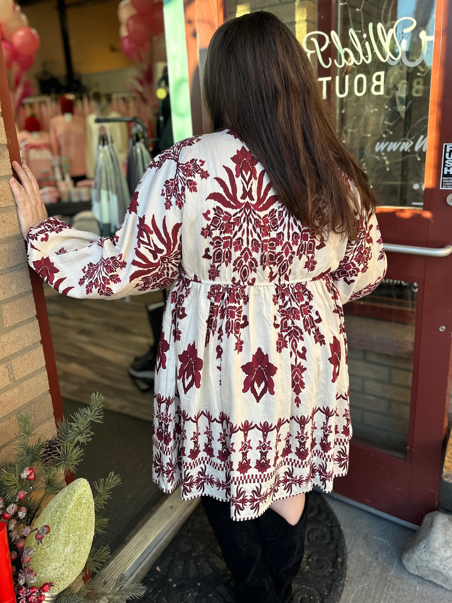 Burgundy Floral Midi Dress