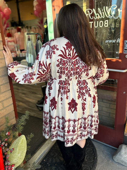 Burgundy Floral Midi Dress